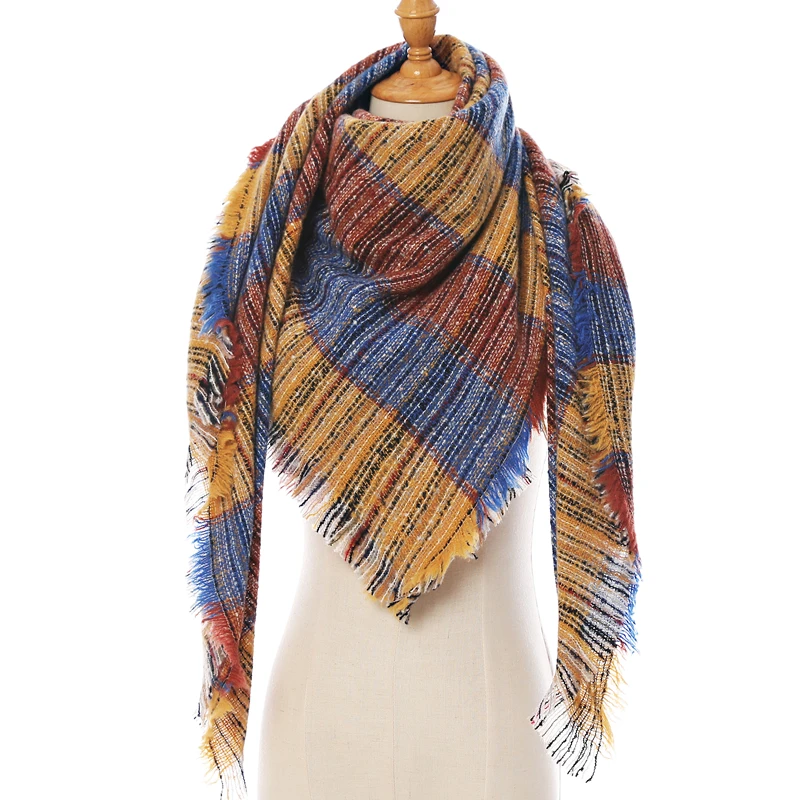 2021 new Cashmere Scarf For Women Plaid Knitted Triangle Pashmina Winter Warm Shawl Wraps Bufanda Female Soft Neck Echarpe