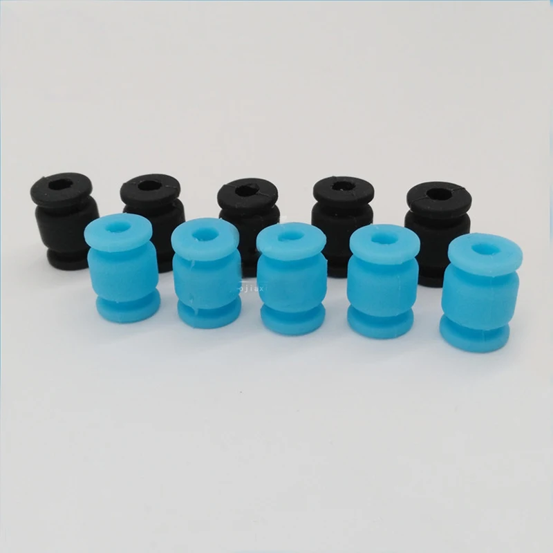 Amortisseurs anti-vibration pour drone en bleu, disposés en cercle, mettant en valeur leur forme cylindrique.