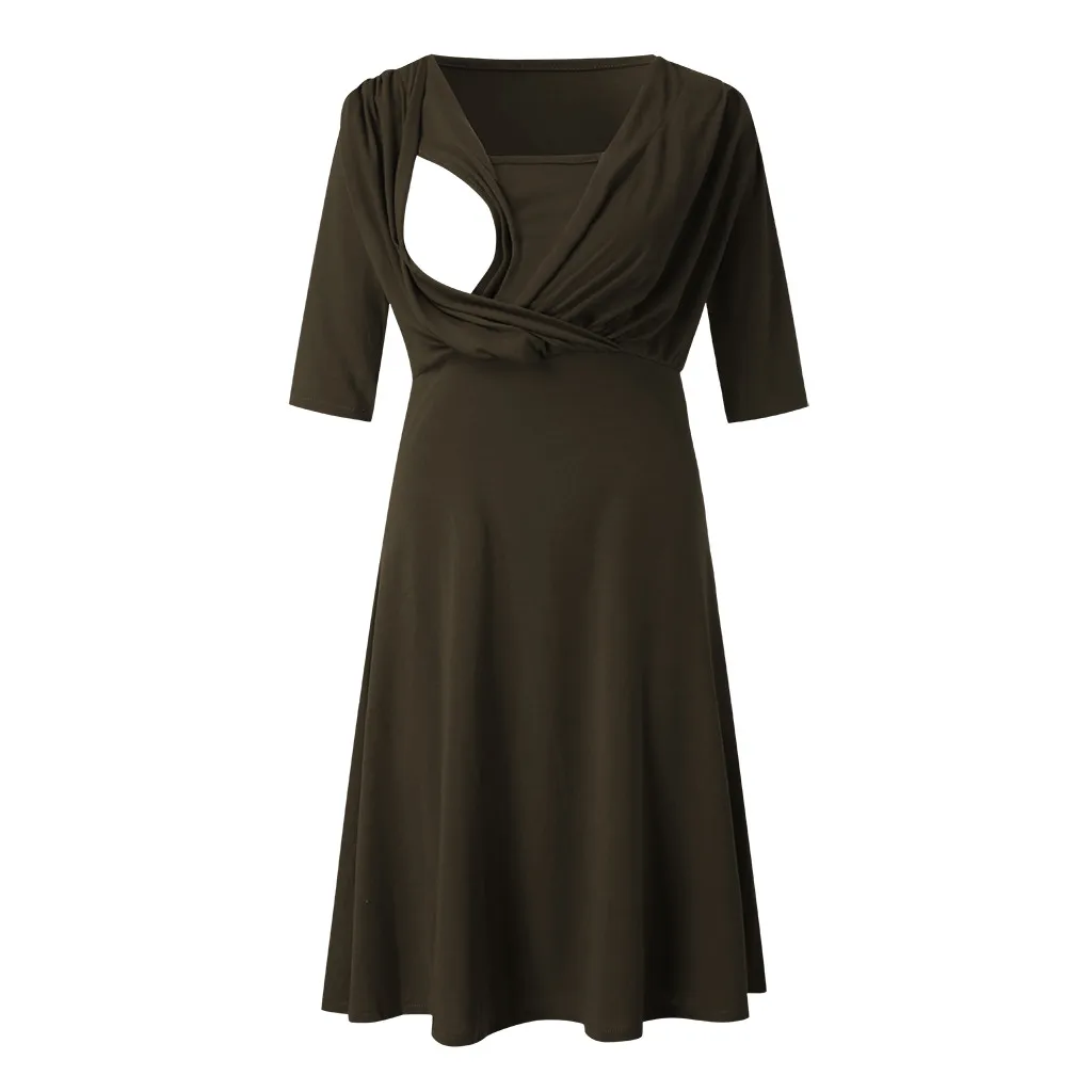 Платья для беременных Vestidos с v-образным вырезом и рукавом 3/4, платье для беременных и кормящих мам, Одежда для беременных, зимнее платье для кормления, 19Oct