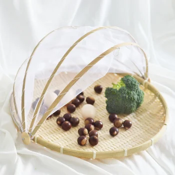 

Hand-Woven Round Bamboo Food Serving Tent Basket Tray Bread Storage Container