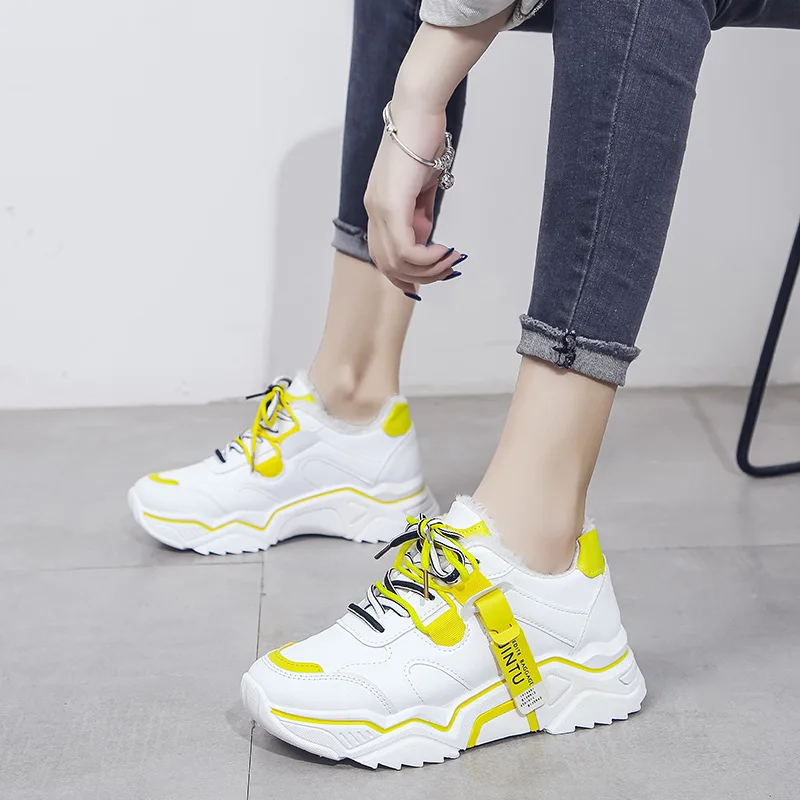 Sneakers Women 2020 Spring Autumn New Fashion Increase Velvet Warm Falts Female Lace Up Student Casual Sports Shoes Woman