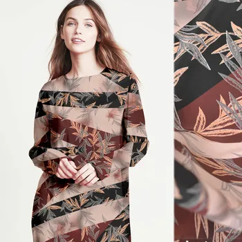 

140cm wide leaf printed silk fabric meter digital printing silk crepe de chine fabric shirt dress fabric wholesale silk cloth
