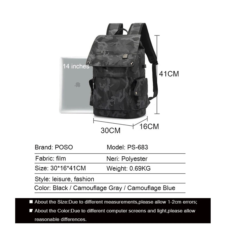 New Fashion Nylon Backpack Men Black 