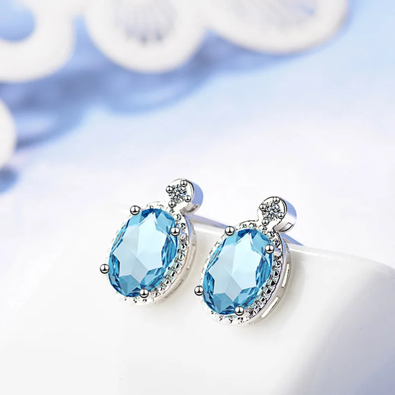 Jellystory модные 925 пробы серебряные серьги с овальной формы драгоценные камни-сапфиры Висячие серьги для женщин ювелирные изделия свадебный подарок