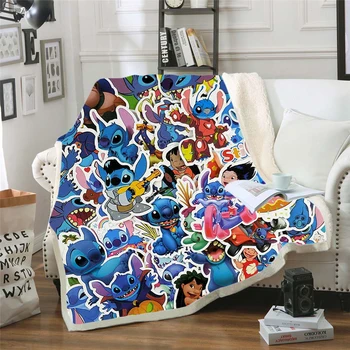 

Throw blanket Cartoon Lilo & Stitch 3D Velvet Plush Blanket Bedspread For Kids Girls Sherpa Blanket Couch Quilt Cover Travel 04