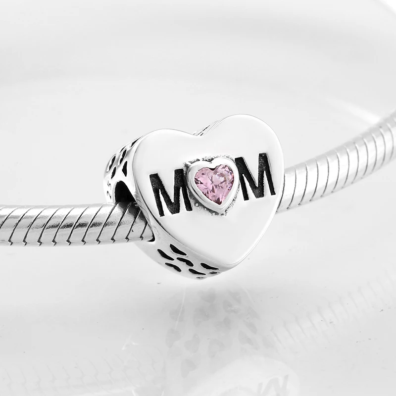 Сердце Форма 925 пробы серебро Мода выдалбливают Мама розовый CZ прекрасные бусины подходят Pandora браслет ювелирных изделий