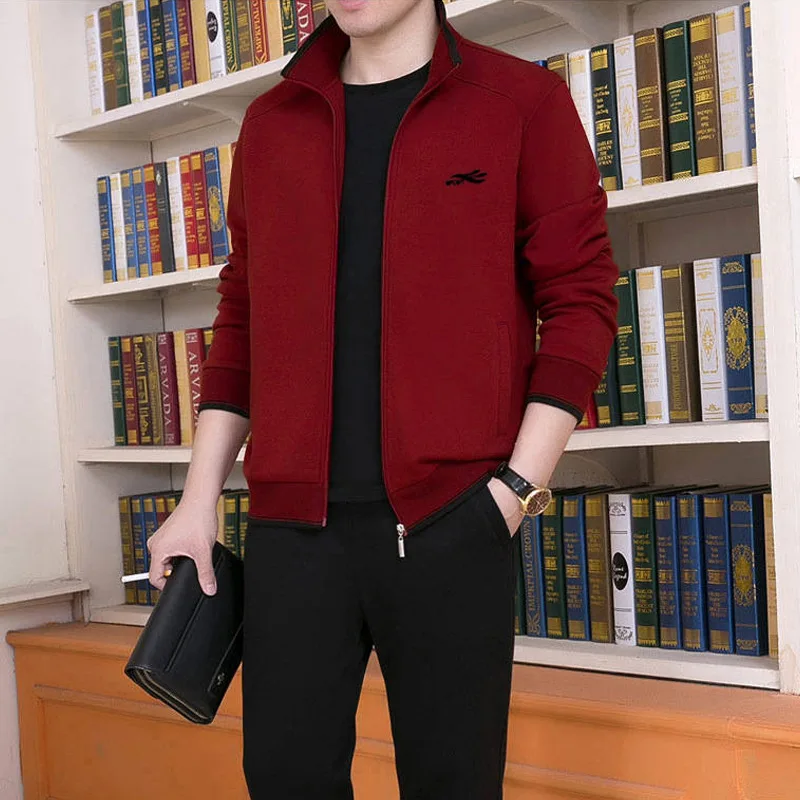 2- piece set red Новинка осени, мужской комплект для тренировок, фитнеса, бега, спортивная куртка+ штаны, 3 предмета, мужской спортивный костюм - Цвет: 2- piece set red