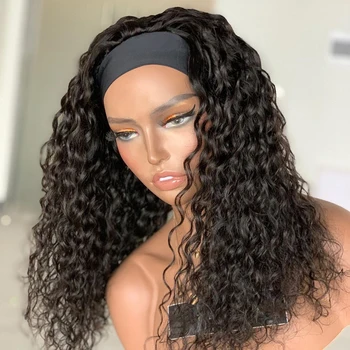 

Slove Rosa Deep Curly Wig 150% Human Hair Headband Scarf Wig for Women Natural Color Machine Made Non-Lace Wig human hair