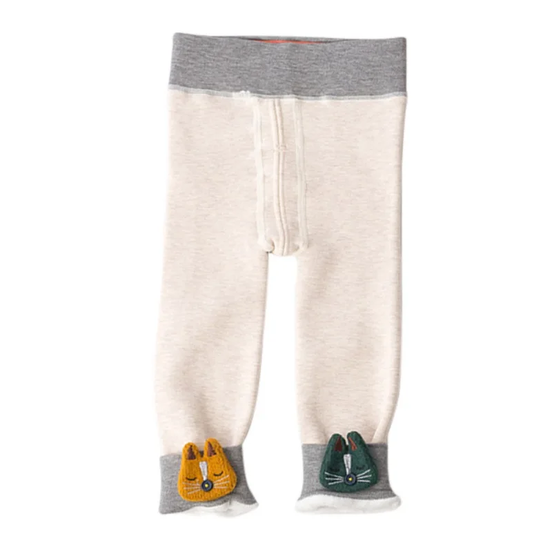 Леггинсы для девочек, хлопковые плотные бархатные штаны для маленьких девочек с милым рисунком котенка, Осень-зима