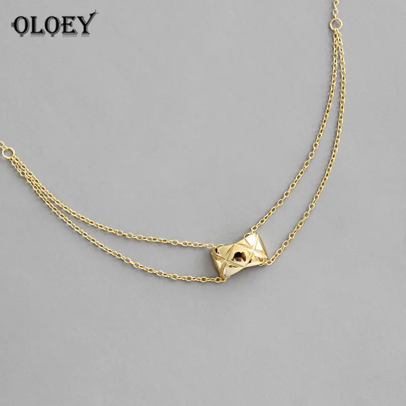 OLOEY,, настоящее 925 пробы, серебряное, ромбическое колье, ожерелье s для женщин, Корея, двухслойная цепочка, ожерелье, хорошее ювелирное изделие YMN170