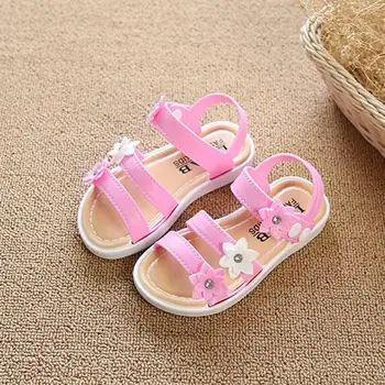 

2020 Summer New Children Casual Shoes Leather Girls Princess Flat Heel Party Shoes Fashion Sequins Flower Kids Sandals For Girls
