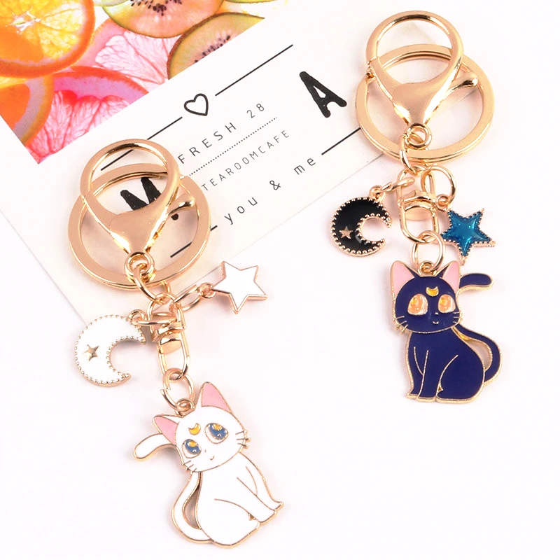 猫の形をした金属製のキーホルダー かわいい 合金 星 月 車 カップル バックパック ギフト ノベルティ キーホルダー Aliexpress