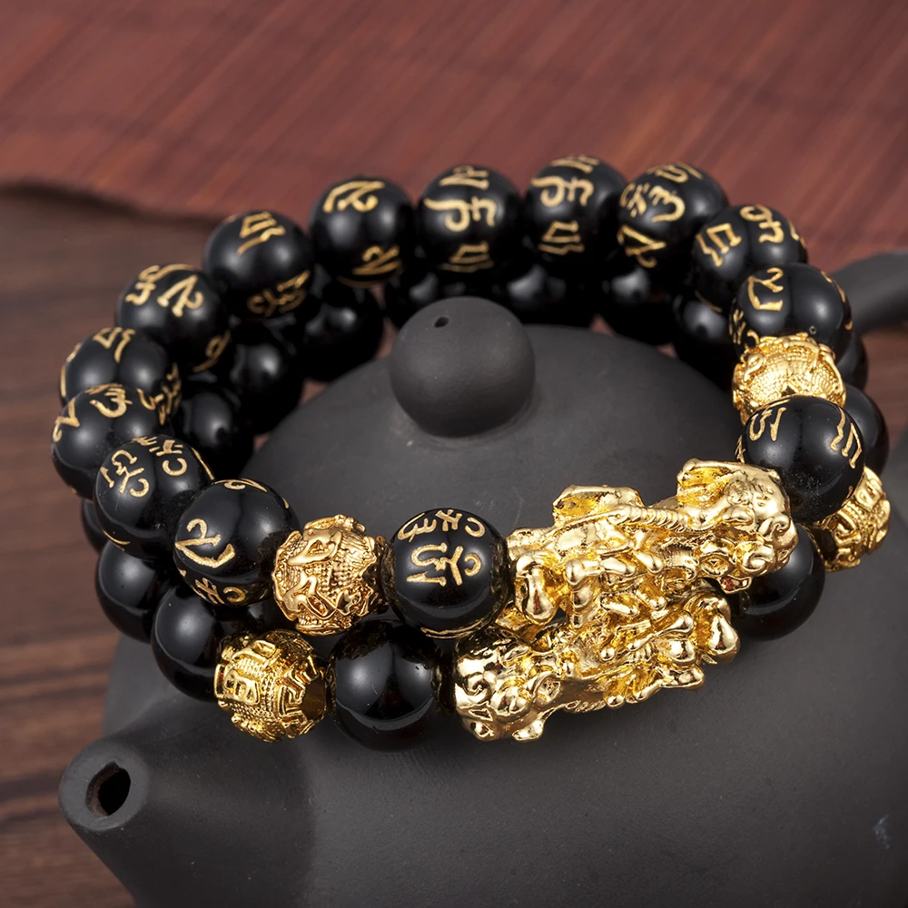 

Feng Shui 12mm Black Onyx Bead Alloy Wealth Bracelet with Pixiu Charms Jewelry for Men Diffuser Bracelets Gift Drop Shipping