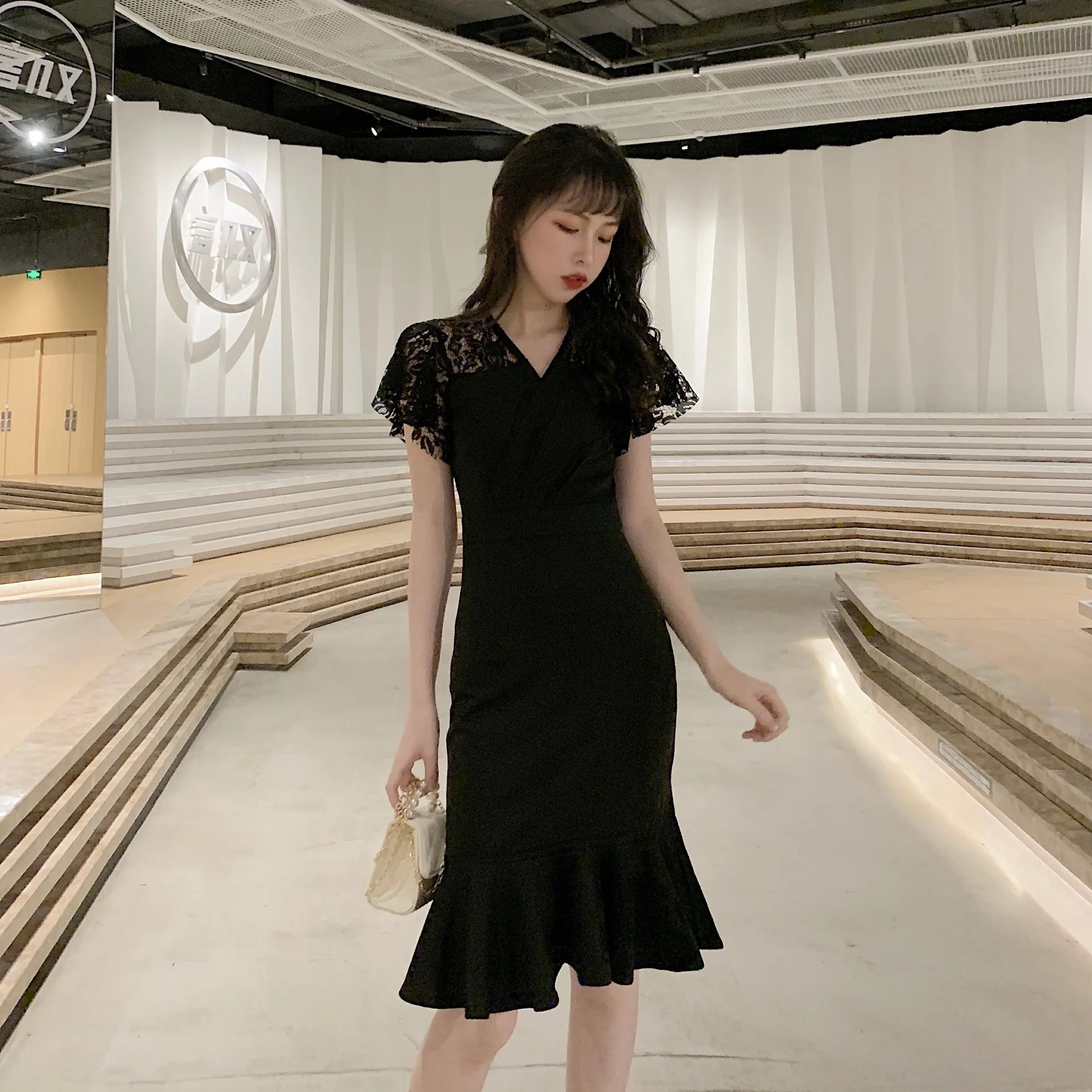 

Dress 2019 Summer New Style Debutante WOMEN'S Dress Waist Hugging Slimming Elegant Flounced Skirt