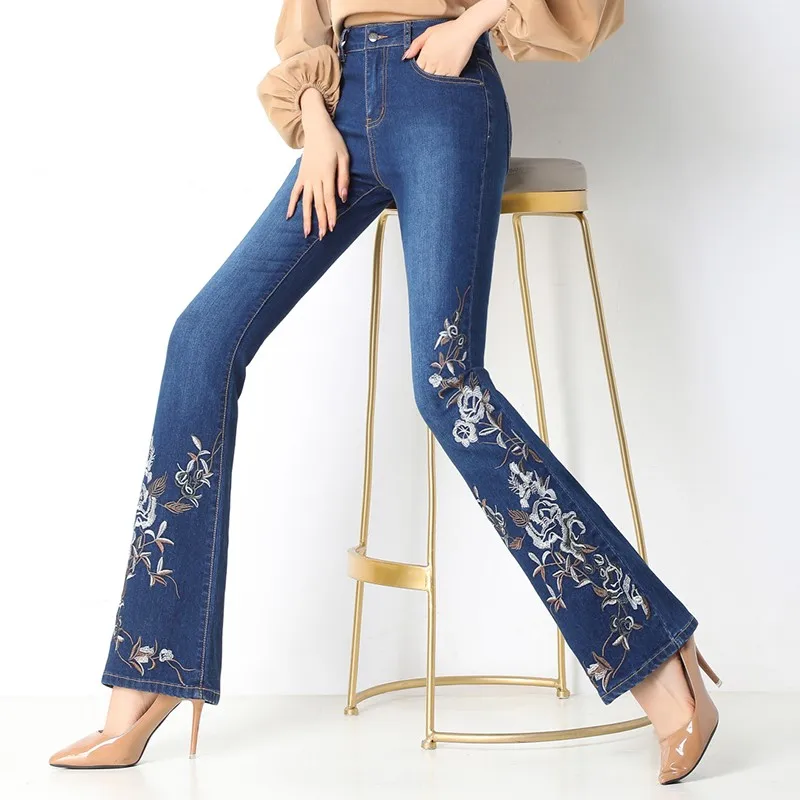 Wide Leg Jeans Women Denim Long Flare Jeans Embroidery High Waist Lady Elegant Slim Capris Ethnic Style Trousers Stylish Pants Wide Leg Jeans Women Denim Long Flare Jeans Embroidery High Waist Lady Elegant Slim Capris Ethnic Style Trousers Stylish Pants