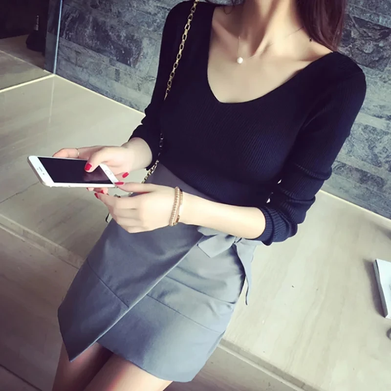 

Womens Sweaters 2019 Autumn Knitted Fashion V Neck new Winter Tops For Women Pullover Jumper Pull Femme New christmas sweat