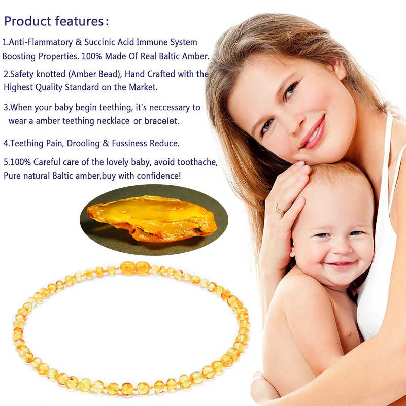 2020 Natural Baltic Teething Ambers Necklace for Baby Children Amber Necklace Handmade Original Irregular Amber Beads Jewelry