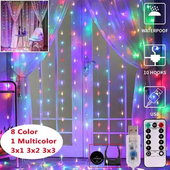 

LEADLY 3x3m Window Curtain String Light 300 LED Lighting Fairy Lights Remote Control USB Waterproof Lights For Christmas Bedroom