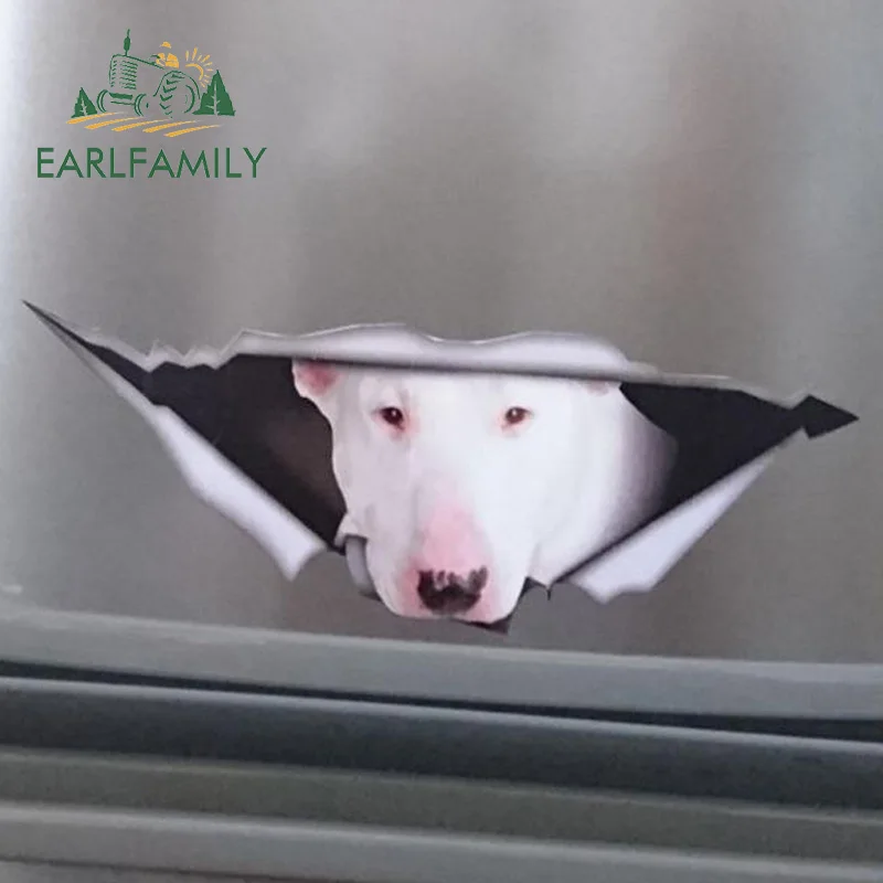 EARLFAMILY, 13 см x 4,9 см, белый бультерьер, автомобильная наклейка, рваная металлическая наклейка, Светоотражающая наклейка, s, водонепроницаемая, для автомобиля, стильная, для домашних животных, наклейка с собакой
