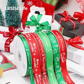 

LBSISI Life 50Yards Merry Christmas Apple Box Cute Snowflake Printed Ribbon Bew Year Festival Diy Gift Wrap Decoration Ribbon