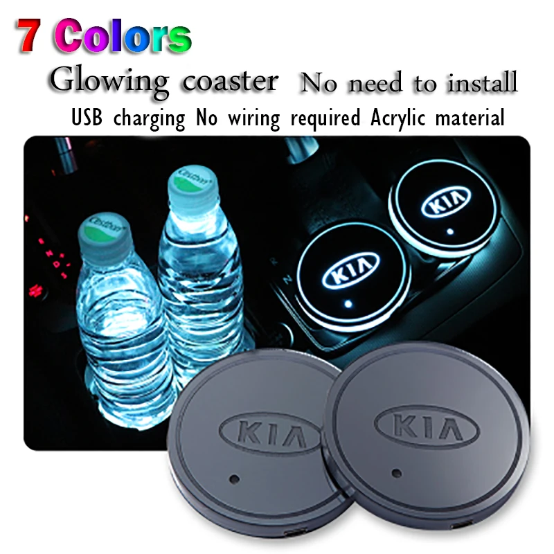 

2x Car Led Cup Light Mat Car Logo Led Atmosphere Light LED Cup Drink Holder for KIA K2 K3 K5 Sorento Sportage R Rio Soul Cap