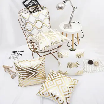 

Nordic Style 45 x 45cm Pillowcase Gold Foil Print Sofa Waist Throw Cushion Cover Living Room Decor Simple And Stylish Pillowcase