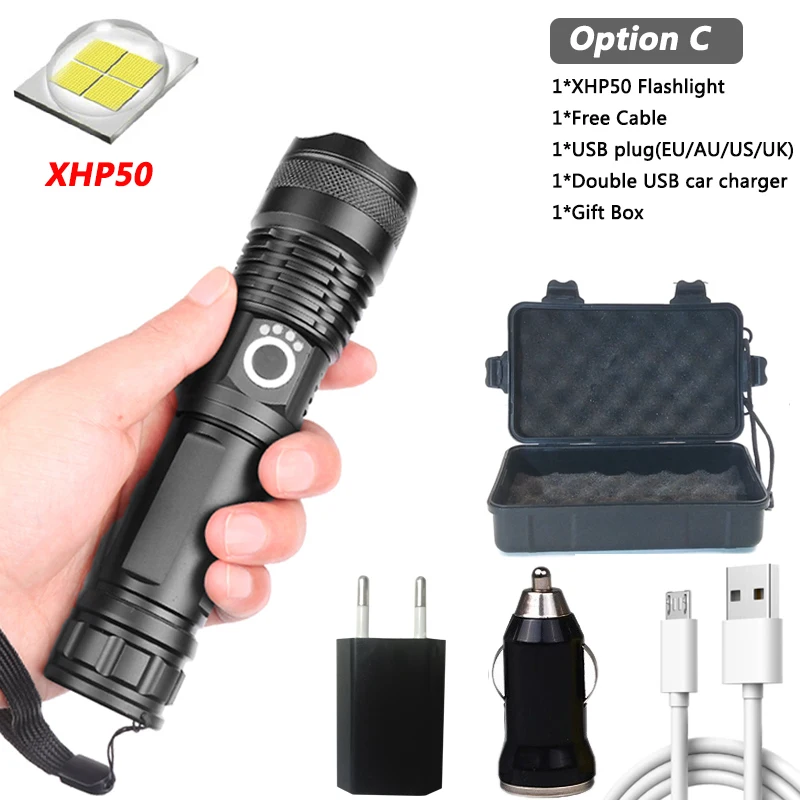 Option C Z30 яркий XHP70.2 XHP90 перезаряжаемый светодиодный светильник-вспышка, мощный фонарь, супер водонепроницаемый фонарь с зумом, охотничий светильник, 8650 или 26650 - Испускаемый цвет: Option C