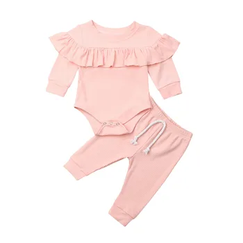 

0-24M Newborn Infant Baby Girl Autumn Clothes Ruffles Long sleeve Romper Jumpsuit Pants Outfit Clothes 2Pcs Set