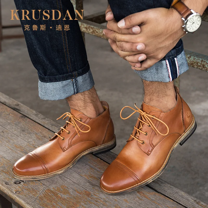 

2019 Autumn Men's Boot Genuine Leather Hight-top MEN'S SHOES Full-grain Leather England Retro Lace-up Martin Boots