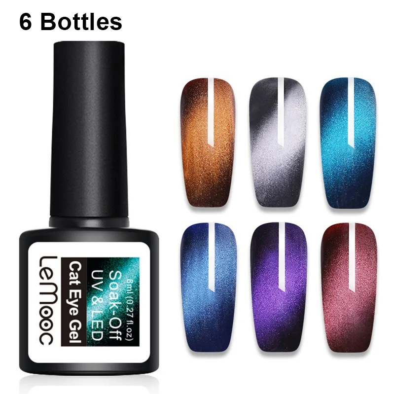6 Bottles Set 2 LEMOOC 5D Хамелеон для использования с магнитом Гель-лак для ногтей звездное небо нефритовый эффект кошачий глаз гель замачиваемый УФ-лазер Гель-лак черная основа - Цвет: 6 Bottles Set 2