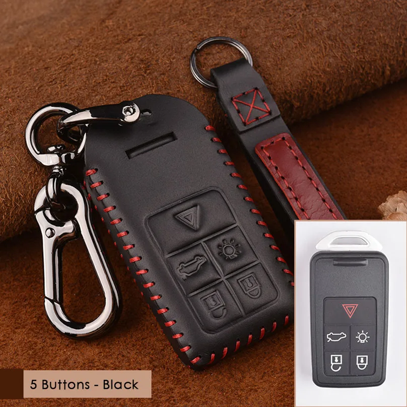 5 Button-Black 5/6 кнопки из натуральной кожи автомобильный чехол для ключей для Volvo S60 S80 V60 XC60 XC70 Интеллектуальный брелок для стайлинга автомобилей - Название цвета: 5 Button-Black