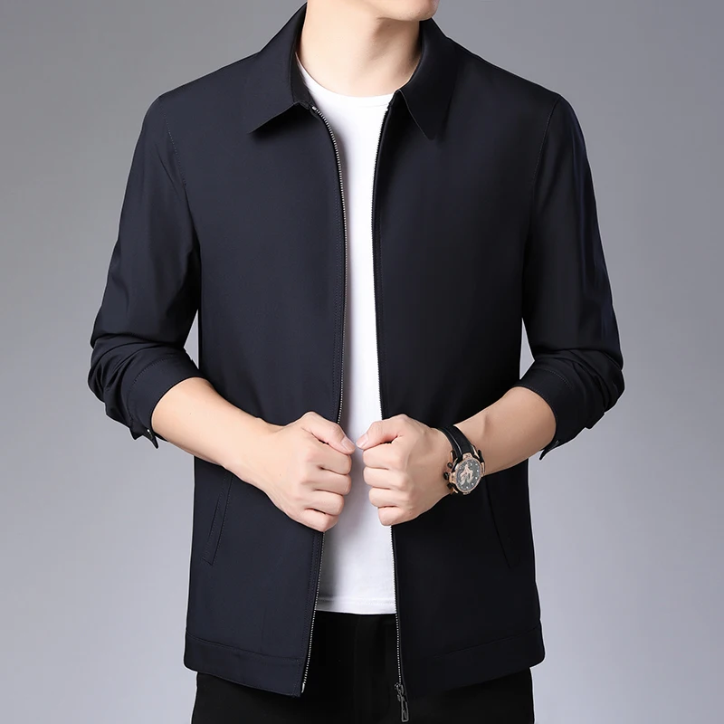 new Men Slim Jackets Men's zipper Business middle-aged Casual Turn-down Collar thin Solid Jackets LXW19007