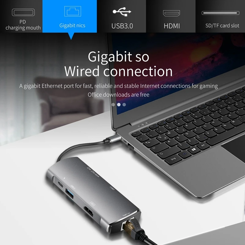 Usb 3.0 Type C концентратор 7 в 1 для Ethernet + 4K видео Hdmi Pd Rj45 адаптер зарядного порта слот
