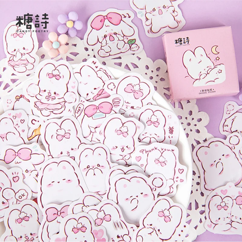 45 pcs /Box Pink Rabbit DIY Adhensive Mini Diary Stickers Stationery Decorative Stick Label