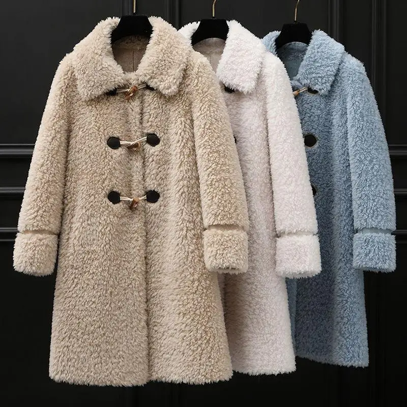 

Women 2019 Winter Real Fur Coat Female Granule Sheep Shearling Jacket Warm Lamb Wool Overcoat Classic Horn buckle Outwear N81