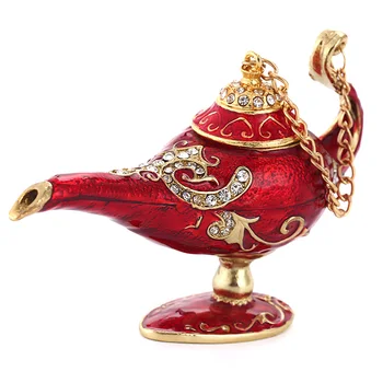 

Crafts Rhinestones Gifts Jewelry Box Zinc Alloy Enameled Home Decoration Trinket Case Aladdin Lamp Organizer Hinged Hand Painted