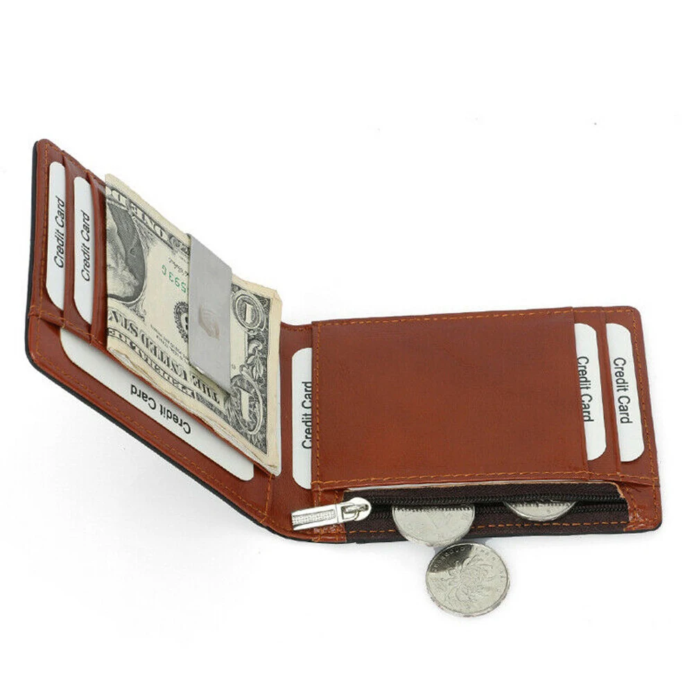 Men's Leather Slim Magnetic Clip Front Pocket Wallet ID Credit Card Holder