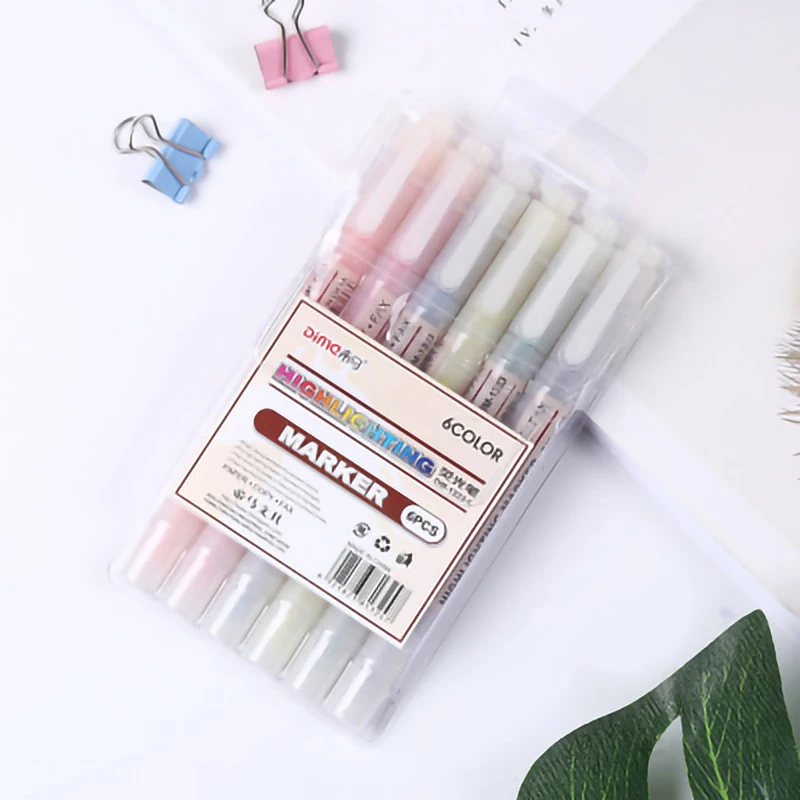 

Art Marker Note Pens 6 pcs Students Use 6-color Double-head Highlighter Pen Account Diary Decoration Pastel Color Marker