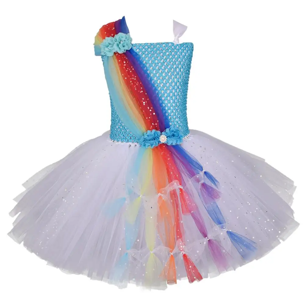 New Girls Glitter Rainbow Tutu Dress Tulle Princess Birthday Party Clothes Fancy Dresses Kids Halloween Costume | Детская одежда и