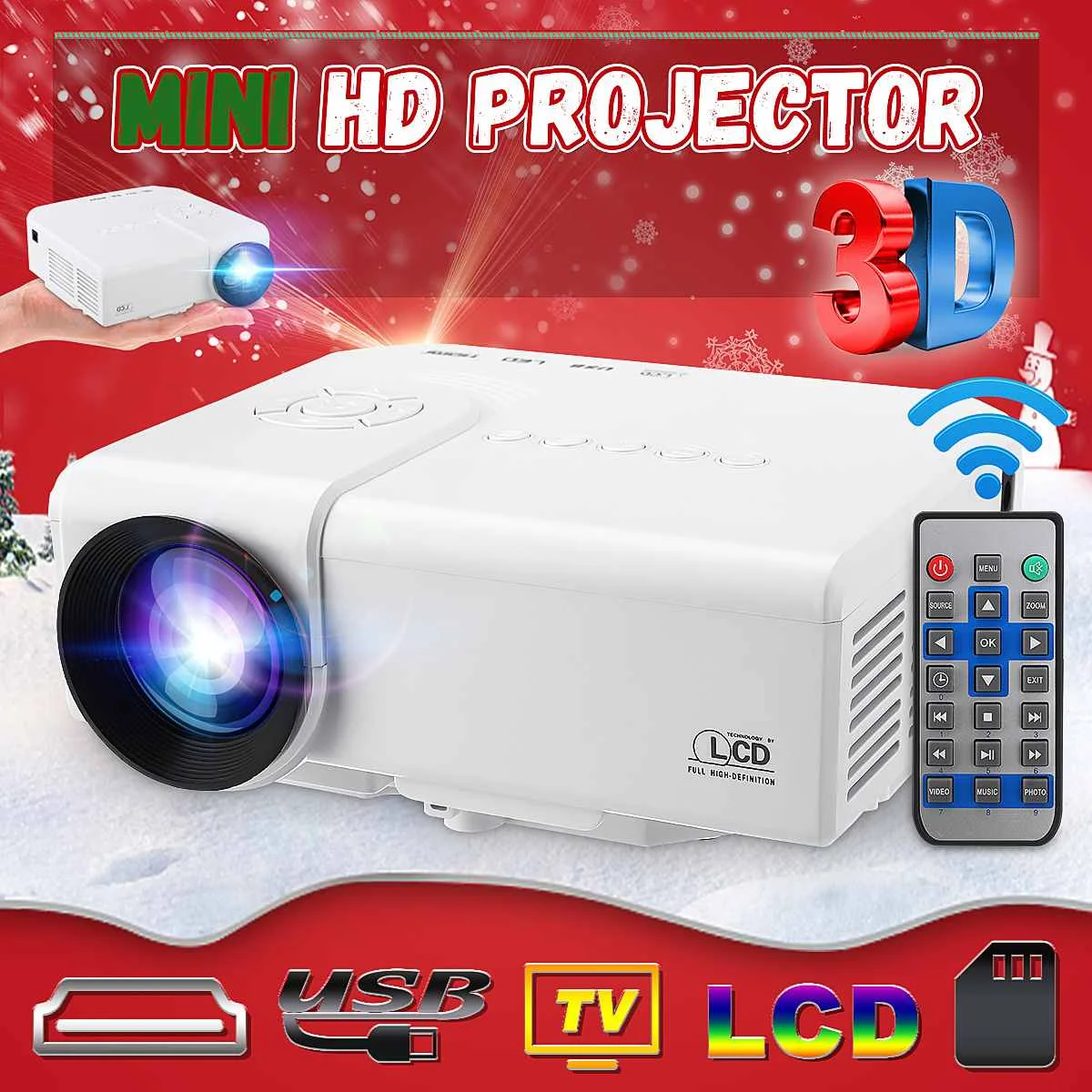HD портативный мини-проектор 480x320P светодиодный проектор wifi видео домашний кинотеатр 3D HDMI Видеопроектор