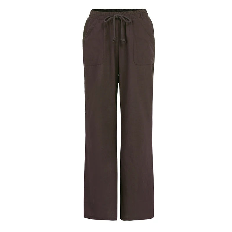 Повседневные длинные женские широкие брюки, модные женские винтажные Панталоны с эластичной резинкой на талии размера плюс - Цвет: Coffee