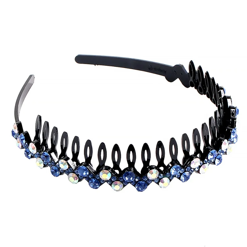 blue headband Трендовая полная Хрустальная лента для волос, цветок сливы, обруч для волос, стразы, зубья, гребень для волос для женщин, свадебные аксессуары для волос - Окраска металла: blue headband