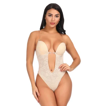 

SHER New Woman Slimming Underwear Waist Trainer bodysuit Backless Shapewear Deep Plunge Thong Invisible Bra Body Shaping Dress