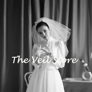 

ISHSY Short White Ivory Tulle Bridal Wedding Veils for Bride with Comb Bows 1950s Vintage Voile de Mariage Velo de novia 2020