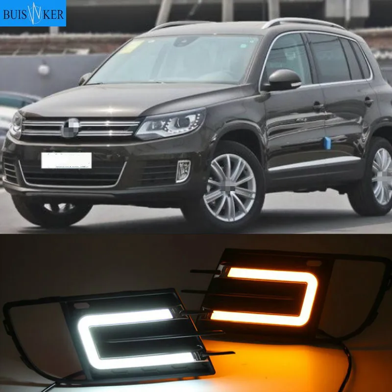 

Светодиодная лампа DRL для Tiguan 2013-2016 Tiguan, дневные ходовые светильник ни, противотуманные фары, аксессуары, реле сигнала поворота желтого цвета, водонепроницаемое 12 В
