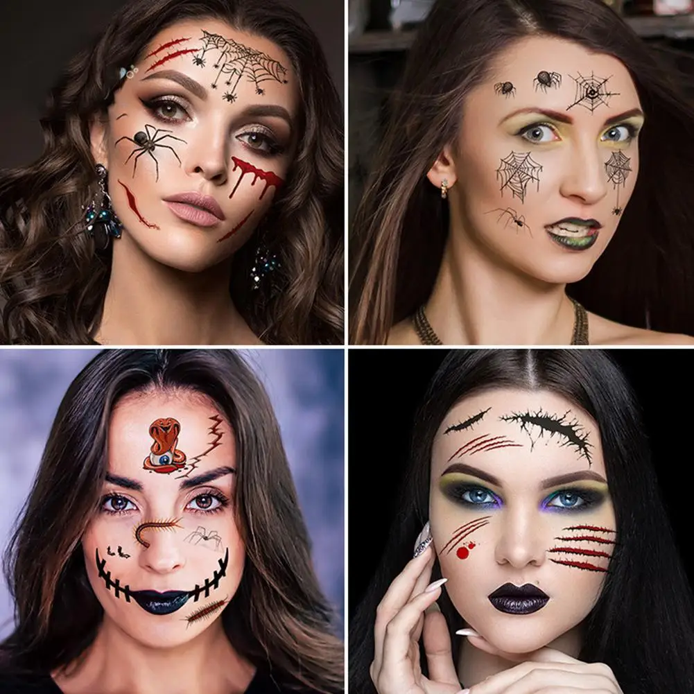 

Halloween Temporary Tattoo Stickers Waterproof 3D Fake Tattoo Reality Vampire Blood Scar Design Tattoo Sticker 2019 Hot Sale