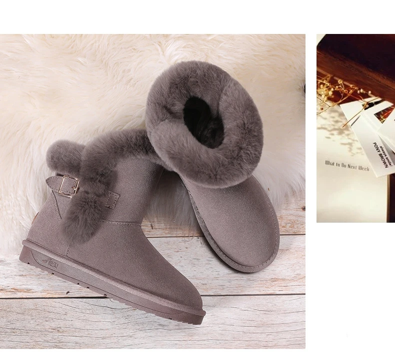 ZUZI/австралийские зимние ботинки женская обувь из натуральной воловьей кожи с теплым мехом и плюшевой стелькой женские зимние ботинки до середины икры с ремешком и пряжкой