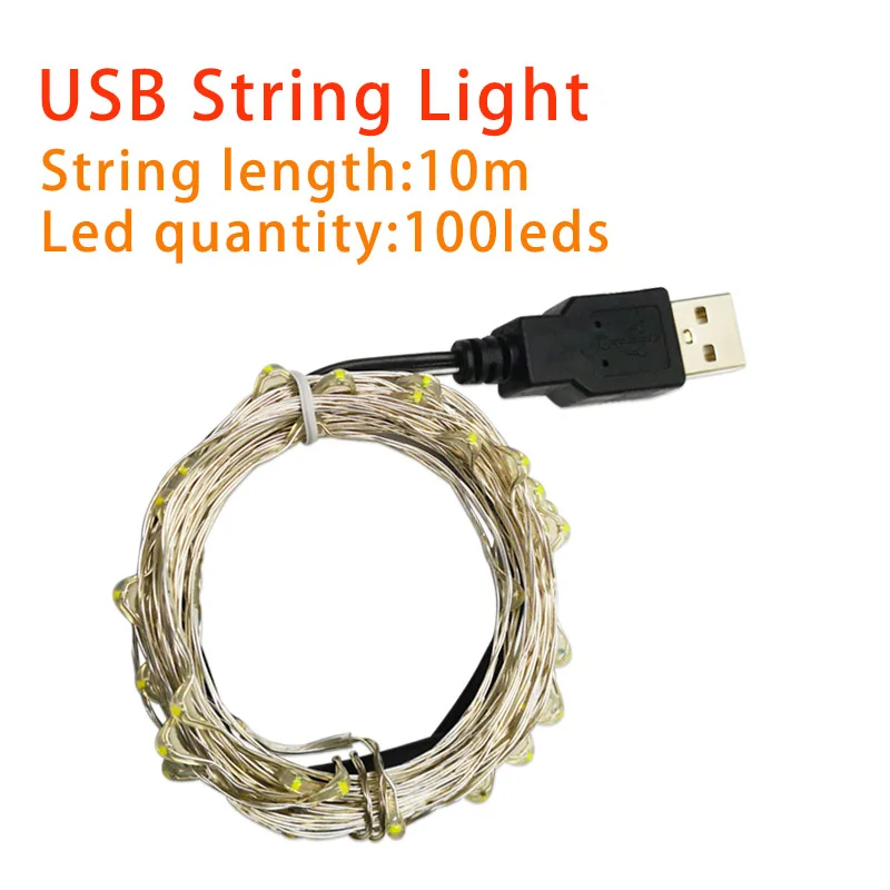 USB String 10M Серебристая проволока светодиодный гирлянда IP65 водонепроницаемый гибкая сказочная Рождественская елка огни наружная гирлянда красивые декоративные - Испускаемый цвет: USB String 10M
