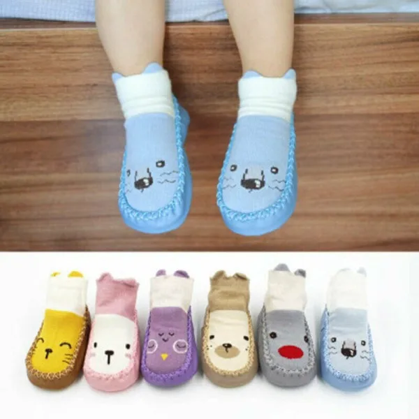 Cute Cotton Baby Socks Newborn Autumn Winter Children Floor Socks Shoes Anti Slip Soft Sole Patchwork Cartoon Sock New 0-24M