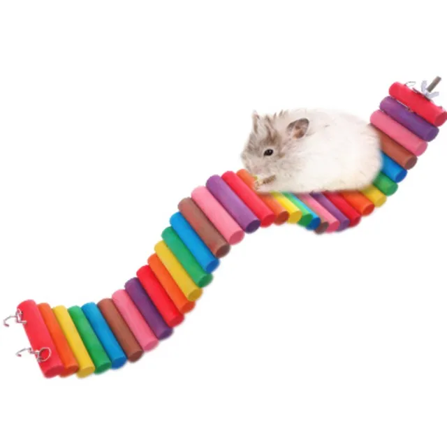 Cute Parrot Hamster Colorful Wooden Small Ladder Hanging Bed Suspension House Chewing Props Pet Products Toy